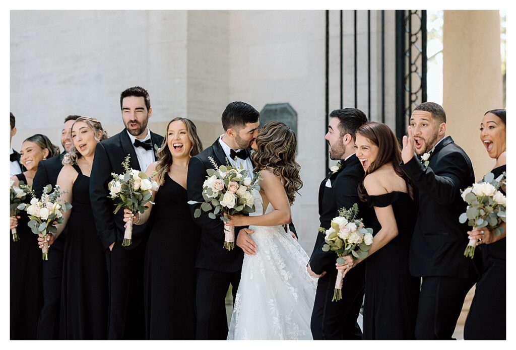 Wedding party photo at Rodin Museum before Cescaphe Waterworks wedding