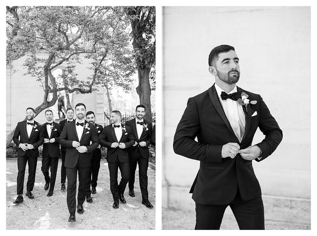 Groom and groomsmen at Rodin Museum 