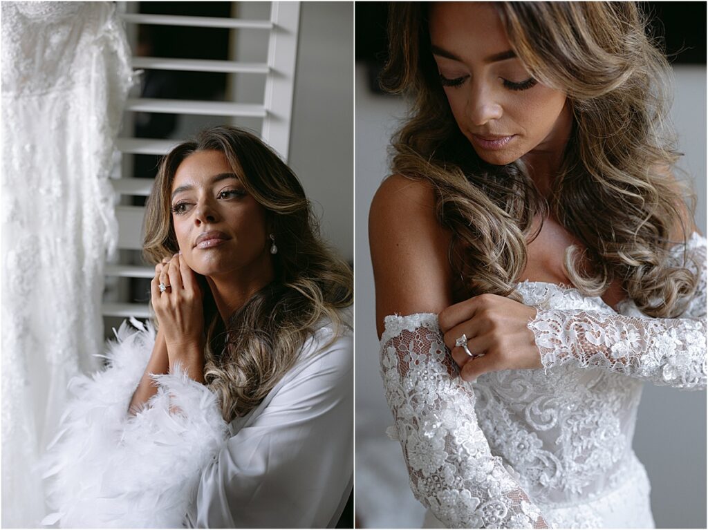 Bride putting in ear earring