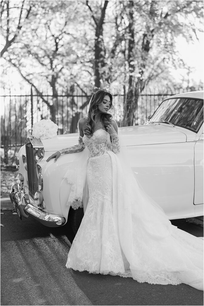 Editorial Bridal Portrait with car by Philadelphia Wedding Photographer Kristy Hoadley