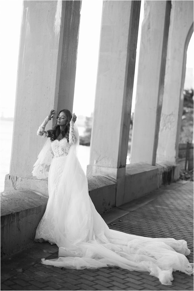 editorial bridal portrait by the waterfront in Philly