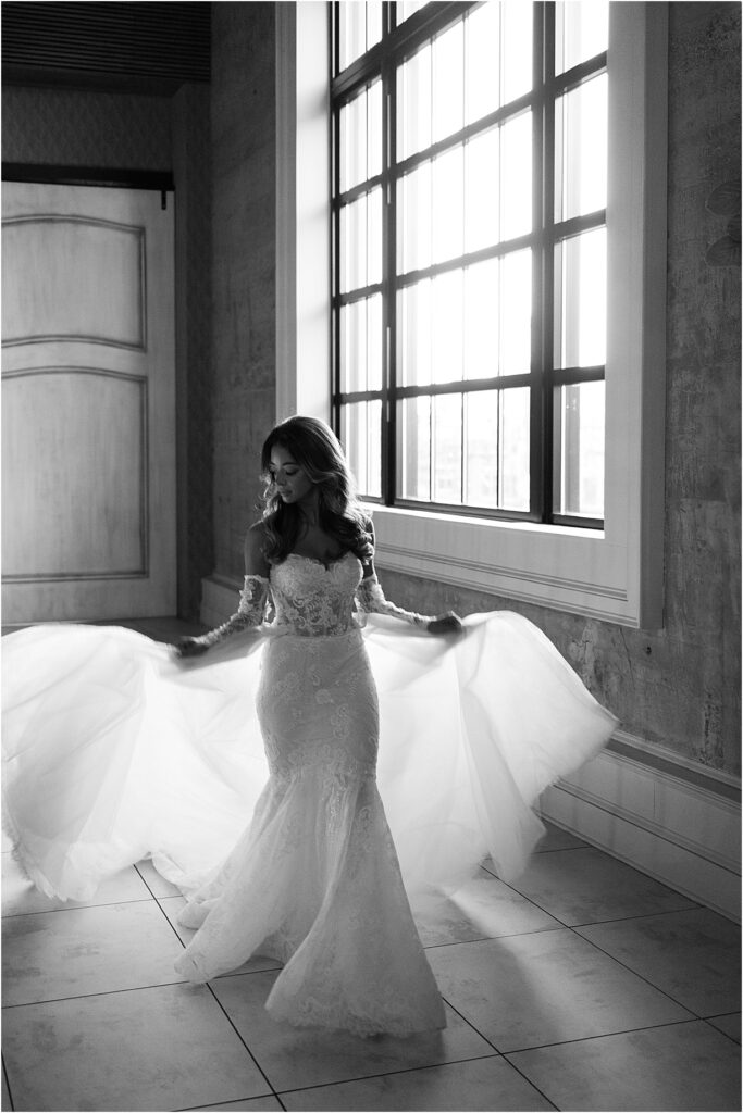 editorial bridal portrait inside Switch House by window