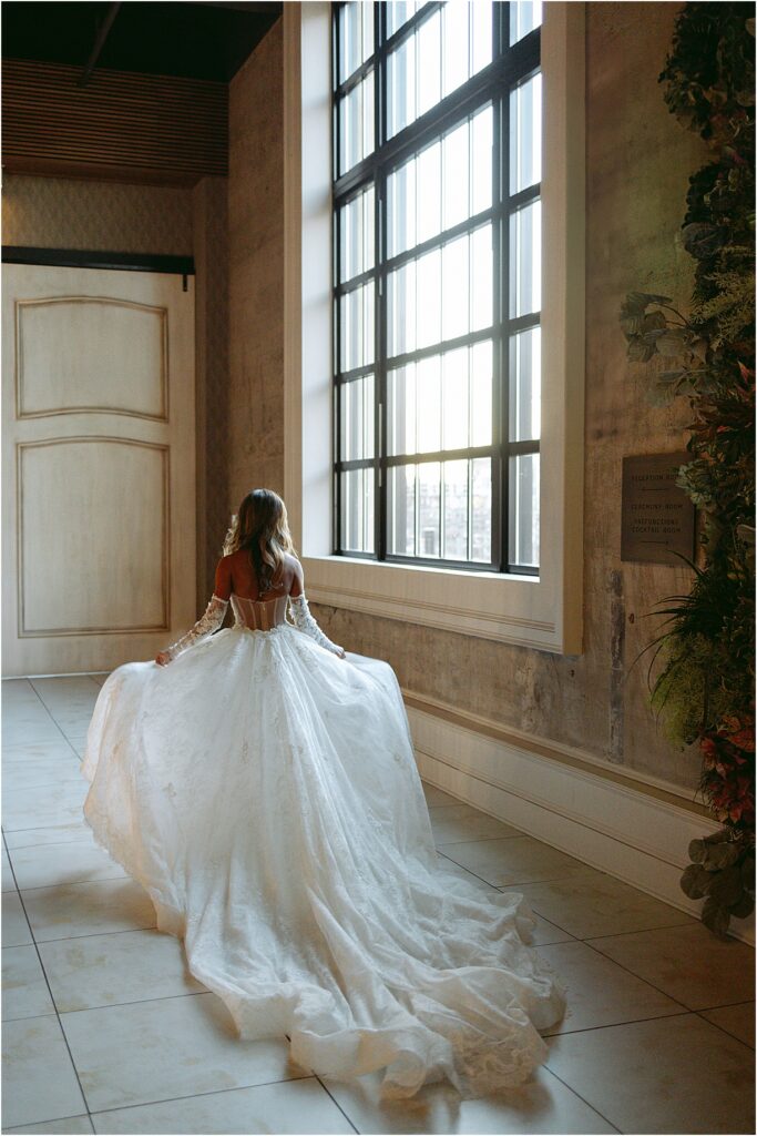 editorial bridal portrait of back of dress