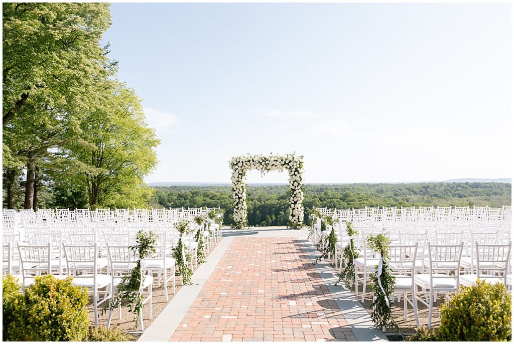 Ceremony site overlooking Natirar park at New Jersey wedding venue Natirar Mansion