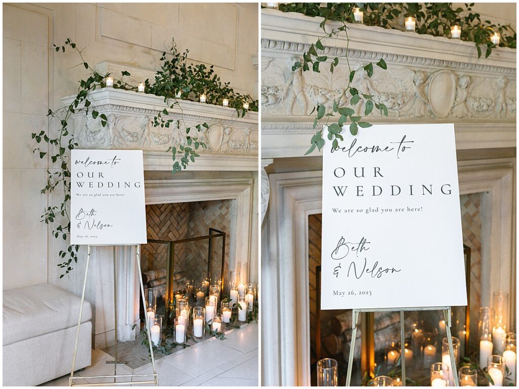 New Jersey wedding welcome sign at entrance of Natirar Mansion