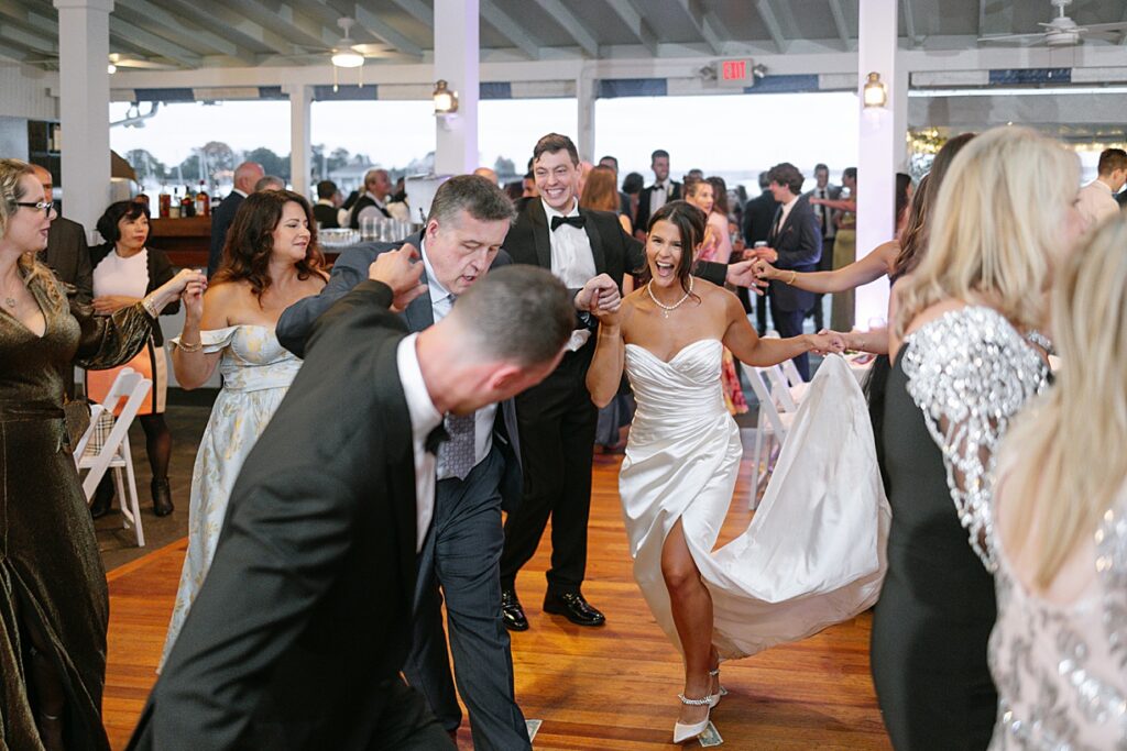 Greek wedding dance at Larchmont Yacht Club wedding