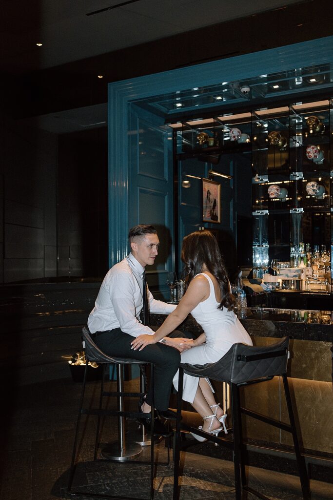 Engagement session in Philadelphia at W Hotel bar